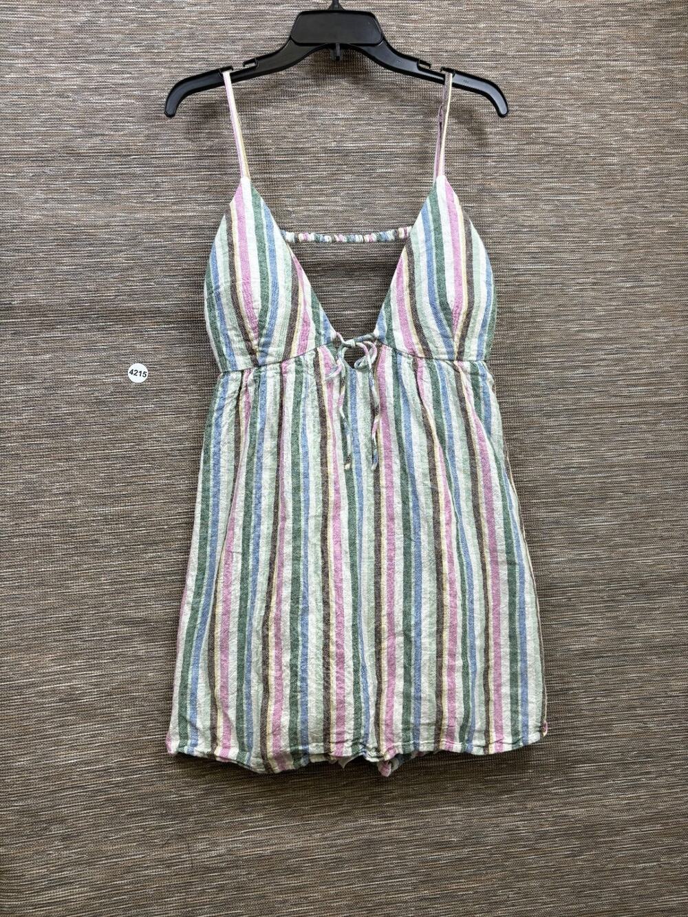 Abercrombie & Fitch Linen Blend Ruched Babydoll Mini Dress Women Size L Striped